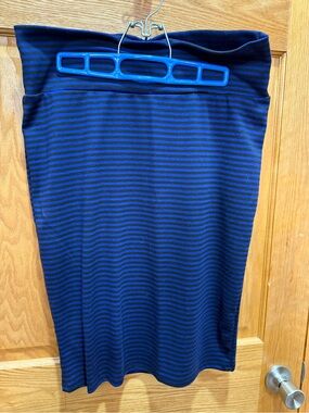 LuLaRoe Black and Blue Striped Knit Skirt